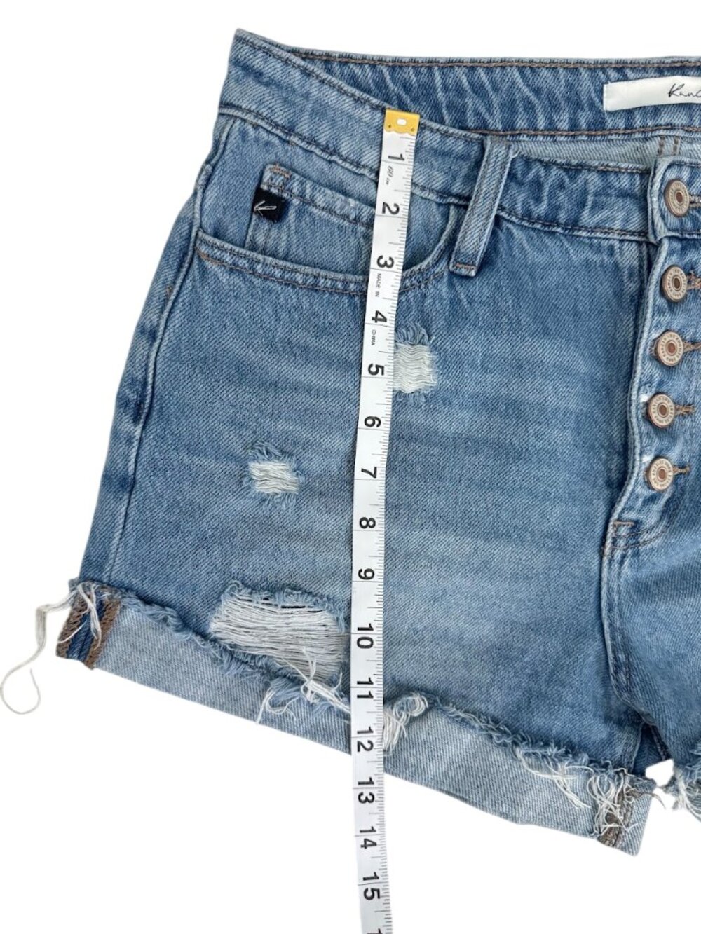KanCan Distressed Denim Shorts Size 9 Button Fly High Rise Cuffed Cutoff - Picture 8 of 9
